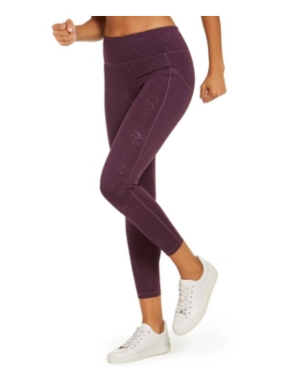 NEW IDEOLOGY floral pull on athletic leggings in dark eggplant